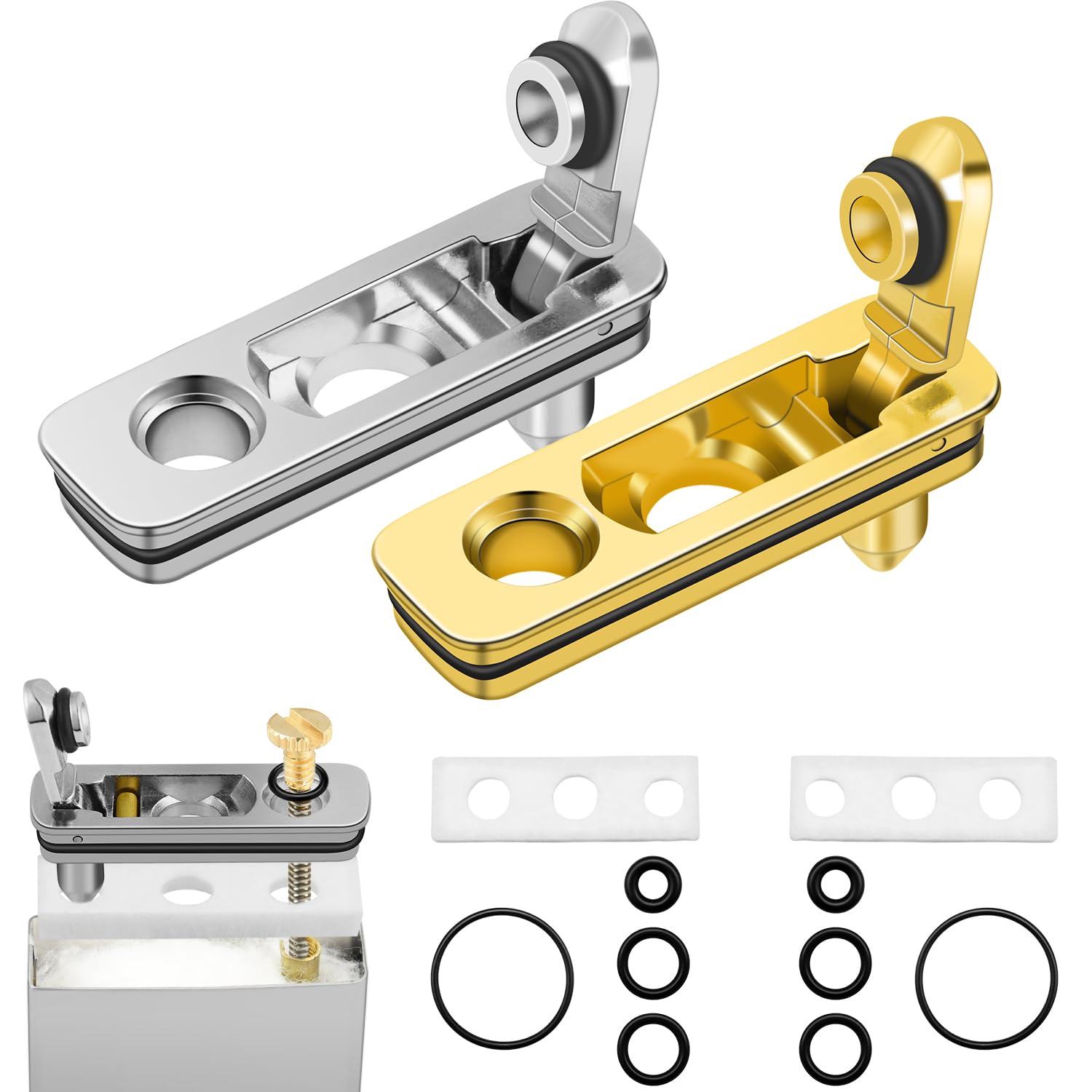 2 Set Lighter Gasket Seal Metal Lighter Repair Insert Accessories Kit 1Ppcs Cotton Felt Pad with 3Pcs Rubber Seals for Lighter Bottom Seal(Sliver+Black)