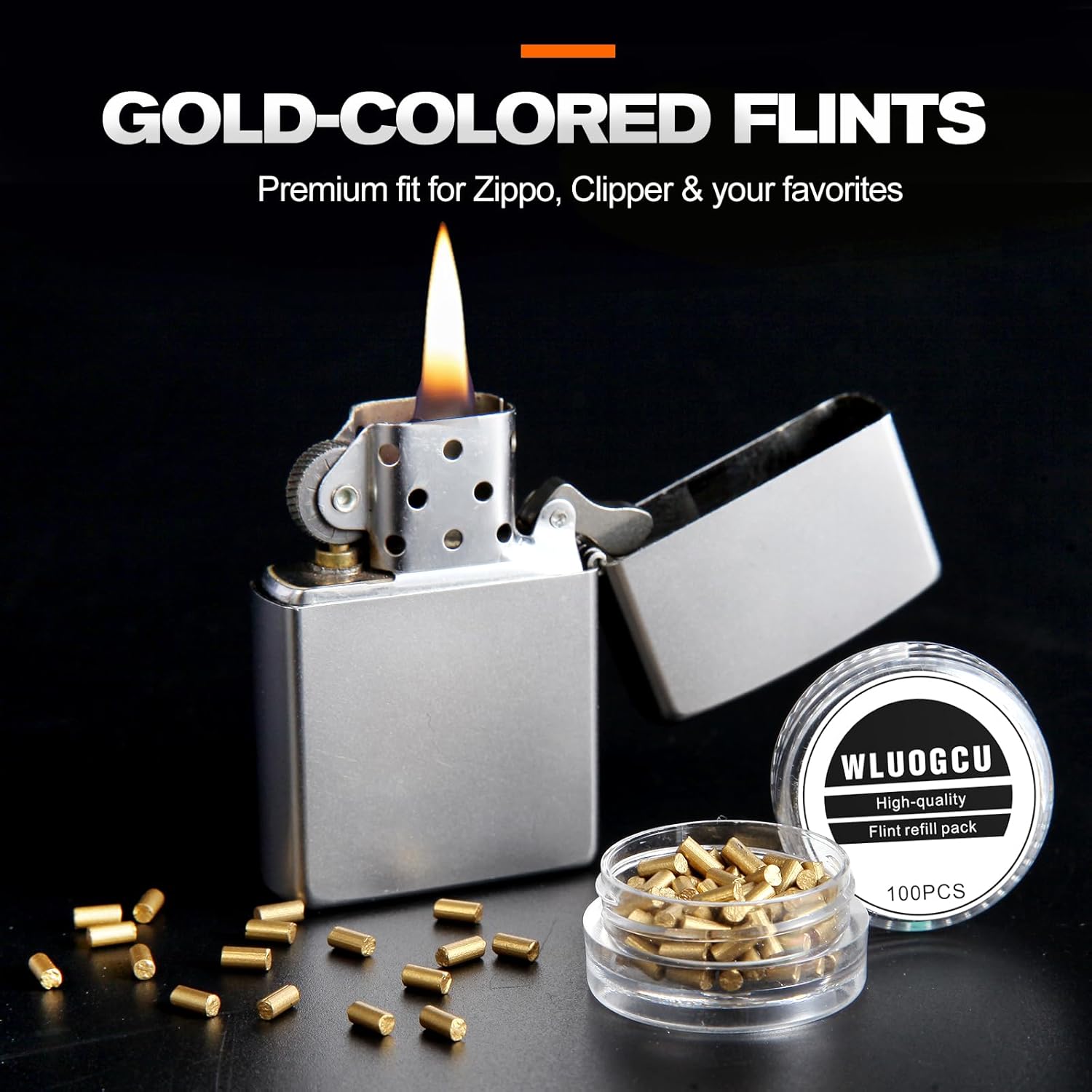 100Pcs Lighter Flints Refills, Premium Replaceable Flint Pen Cartridges, Compatible for Zippo & Clipper Lighters, Fast Ignition, Long-Lasting & Durable WLUOGCU
