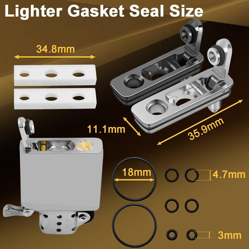 2 Set Lighter Gasket Seal Metal Lighter Repair Insert Accessories Kit 1Ppcs Cotton Felt Pad with 3Pcs Rubber Seals for Lighter Bottom Seal(Sliver+Black)