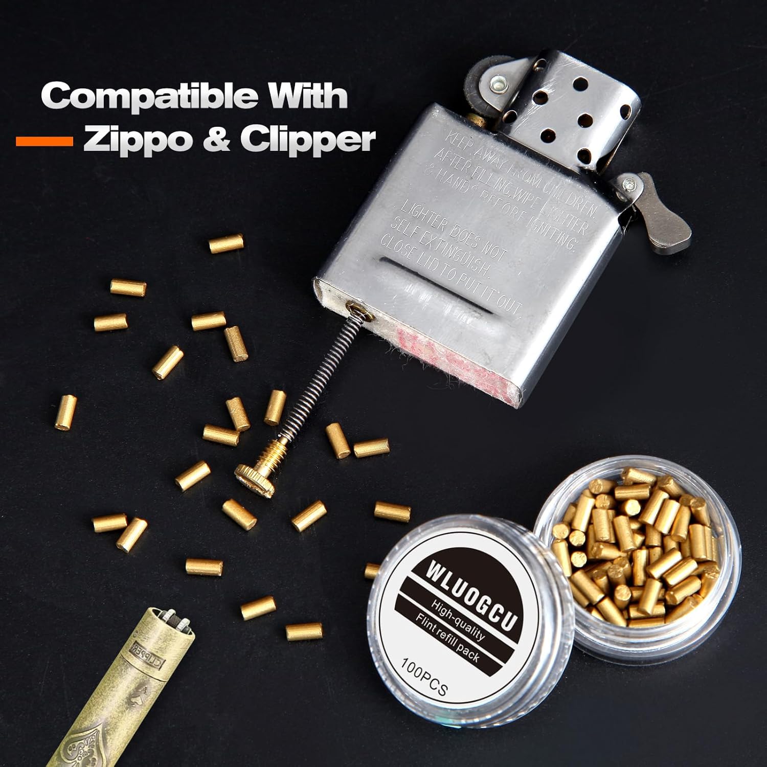 100Pcs Lighter Flints Refills, Premium Replaceable Flint Pen Cartridges, Compatible for Zippo & Clipper Lighters, Fast Ignition, Long-Lasting & Durable WLUOGCU