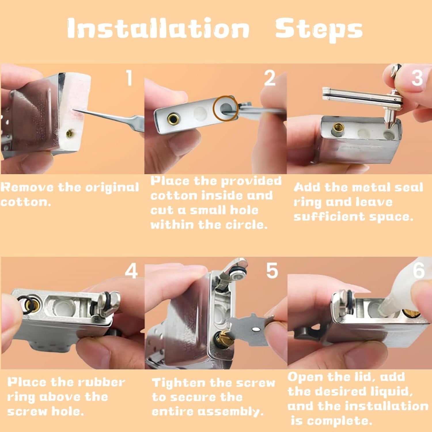Lighter Gasket Seal, Metal Sealed Base Pad, Lighter Repair Kit with Cotton Pad, Metal Gasket Seal Anti-Evaporation Leak Prevention Accessories